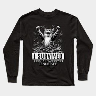 Tennessee Cicada Invasion Survivor Funny Cat Long Sleeve T-Shirt